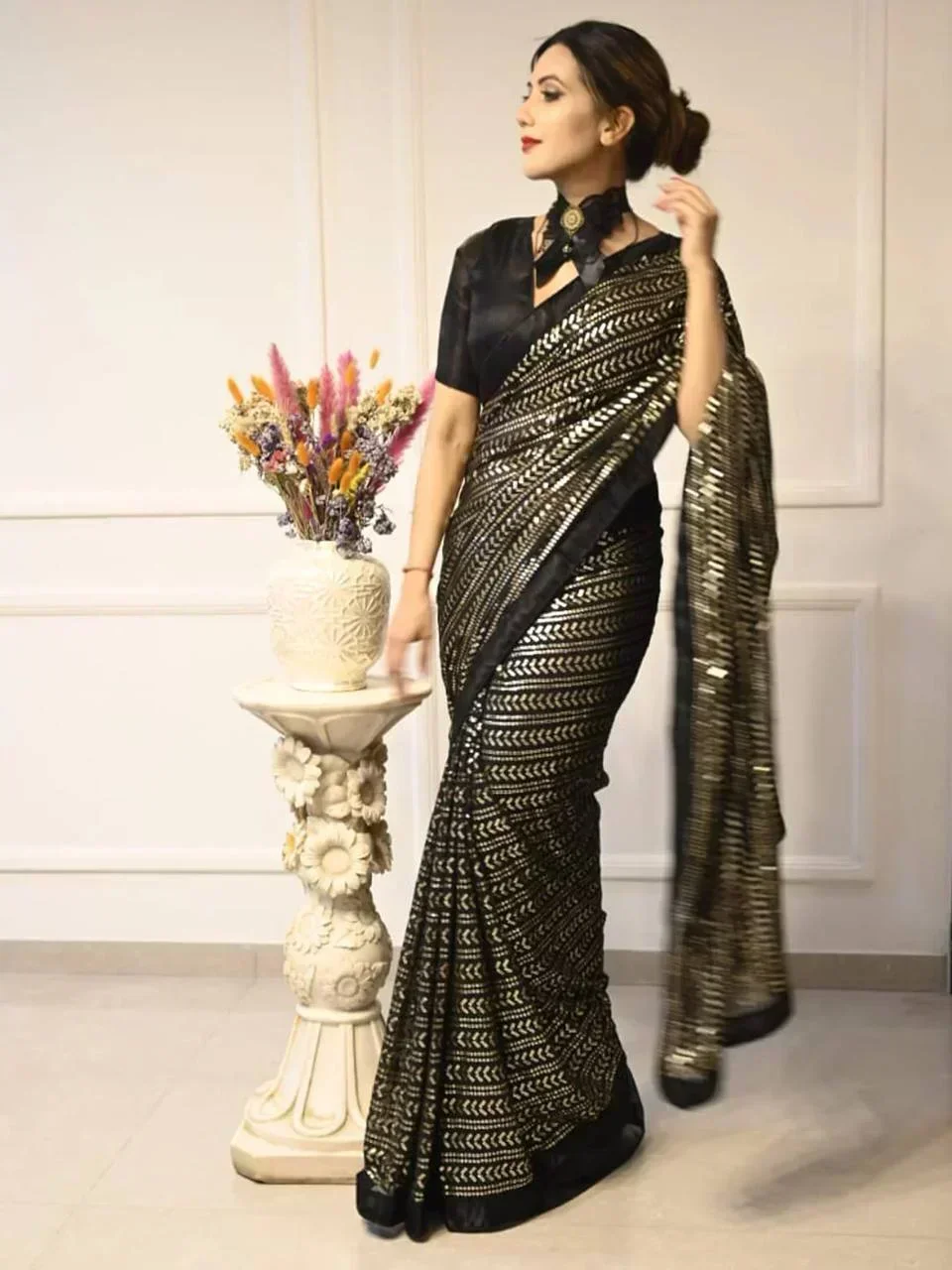 party wear look designer saree with beautiful floral print 2